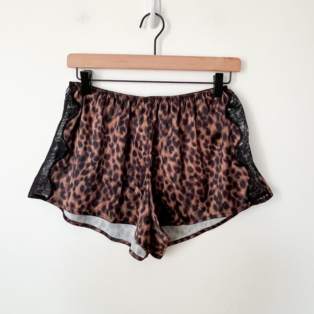 NEW Shapellx Leopard Lace Satin Sleep Shorts‎ Womens Small Brown Black